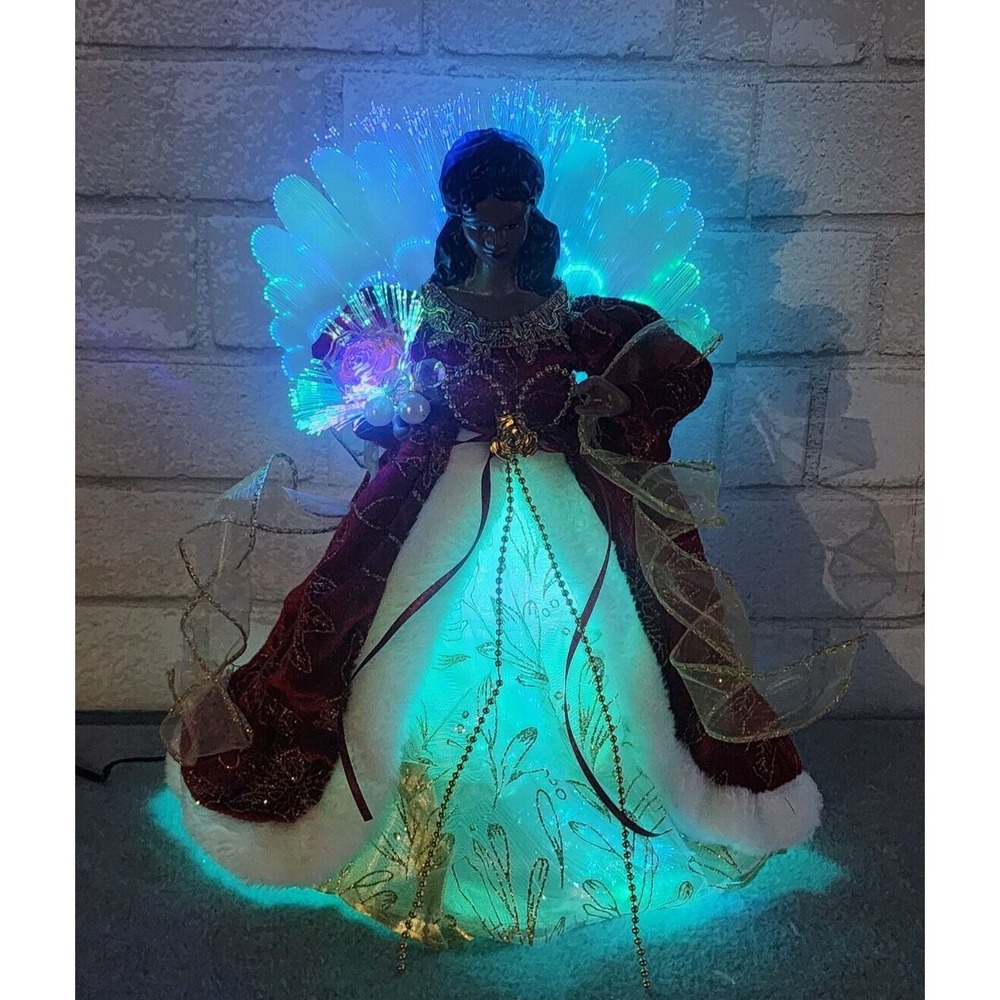 African‎ American Fiber Optic Angel Christmas Tree Topper Red 12" LED Light Up